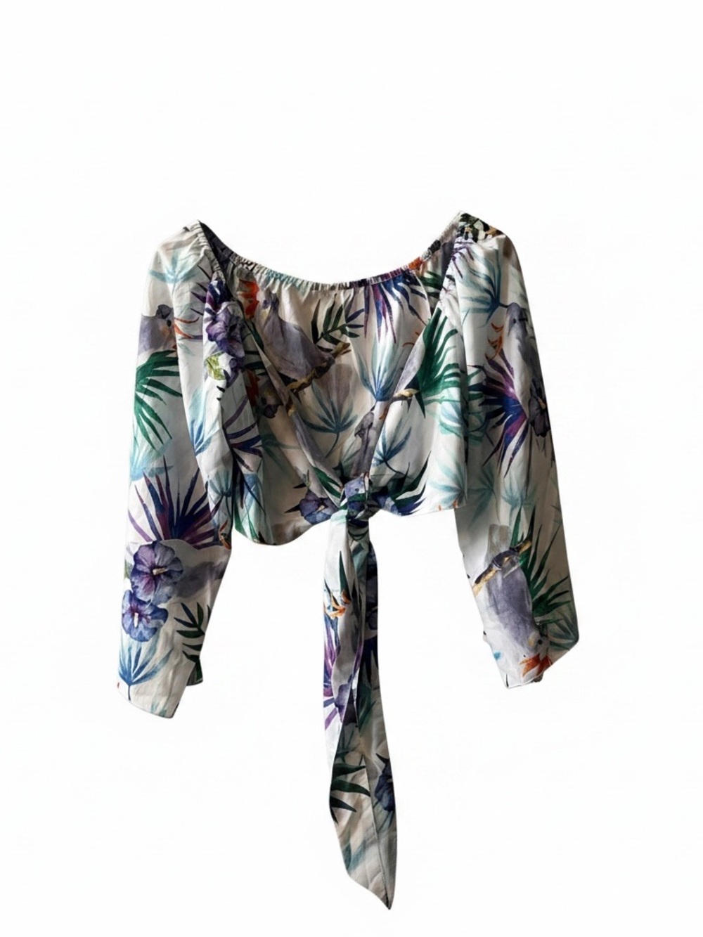 Raga‎ Anthropologie Small Crop Wrap Blouse White Tropical Flowers
NWT Hawaiian
